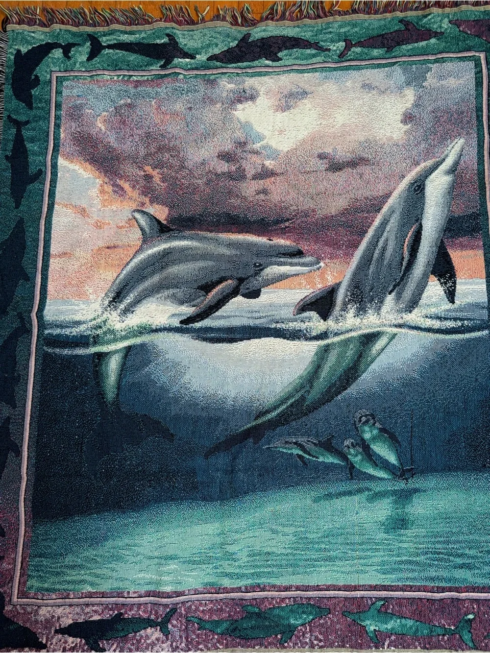 Vintage Dolphin Tapestry Throw Blanket